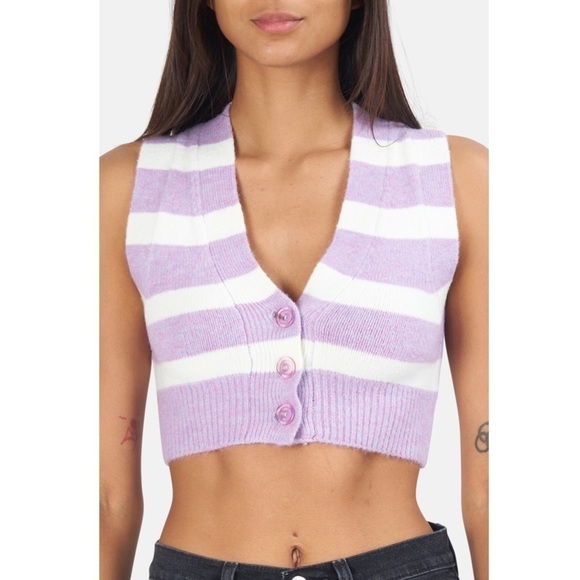 NWT FOR LOVE & LEMONS 90s Y2K Cropped Sleeveless Striped Cardigan Sweater Vest M - Picture 10 of 14